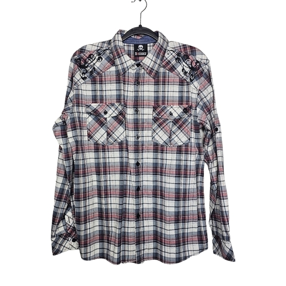 Decoded Embroidered Plaid Button Down - Picture 1 of 6